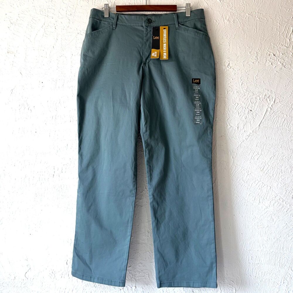 Lee Relaxed Fit Straight Leg All Day Pants Women's 14 Short Balsam Green